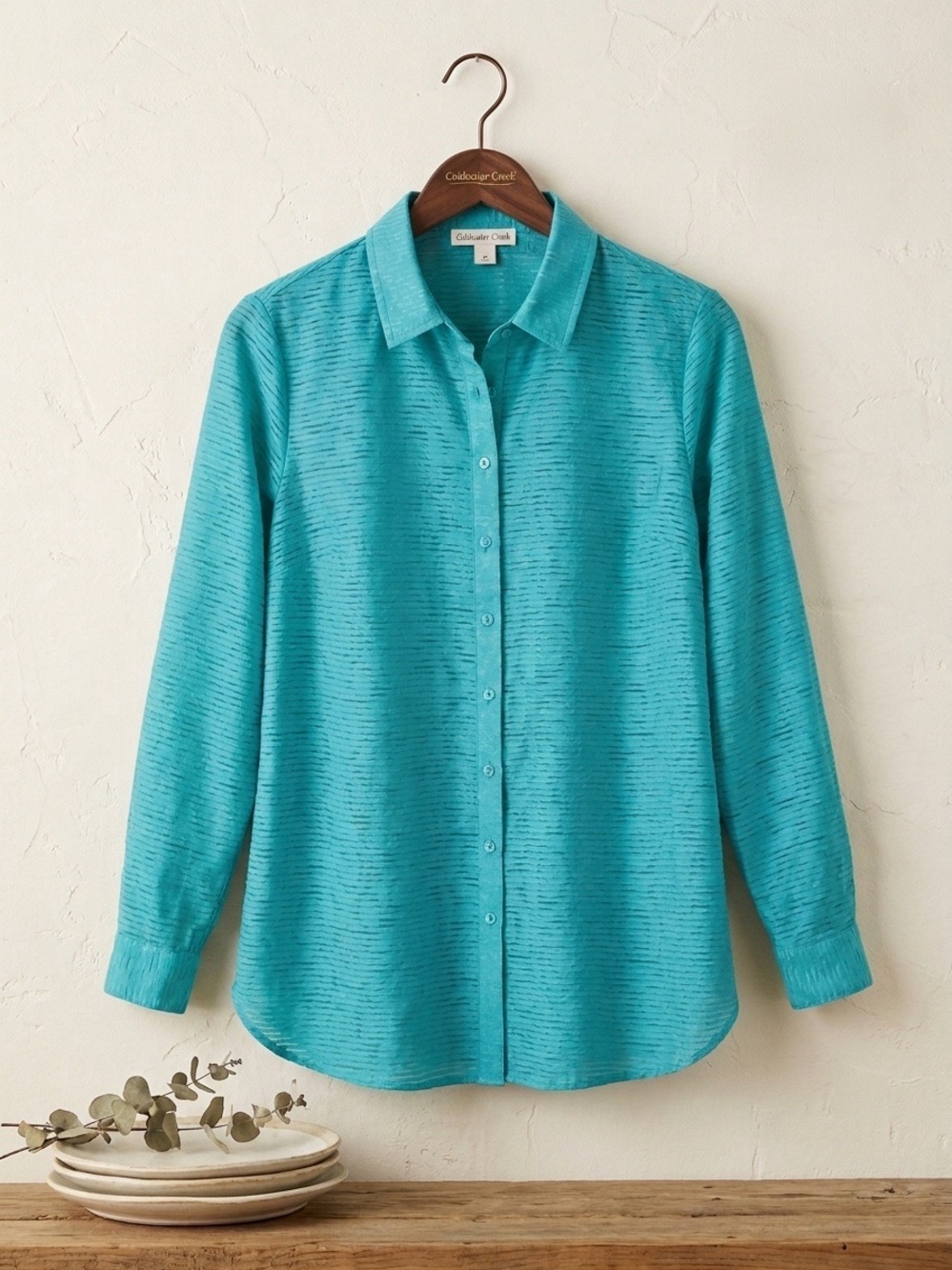 Coldwater Creek Teal Textured Button-Up Blouse Size Medium New